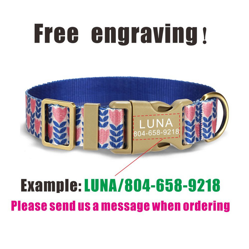 Εξατομικευμένο κολάρο κατοικίδιων Προσαρμοσμένη πινακίδα ταυτότητας Ρυθμιζόμενο Μπλε τουλίπα Μαλακές ίνες Περιλαίμια σκύλου γάτας Μολύβδινο λουρί