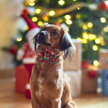 Χριστουγεννιάτικο κολάρο σκύλου καρό νιφάδα χιονιού ελαστικό ρυθμιζόμενο φιόγκοι για σκύλους Χαριτωμένο χριστουγεννιάτικο φιόγκο Κολάρο σκύλου Στολή κατοικίδιων για εκδηλώσεις πάρτι