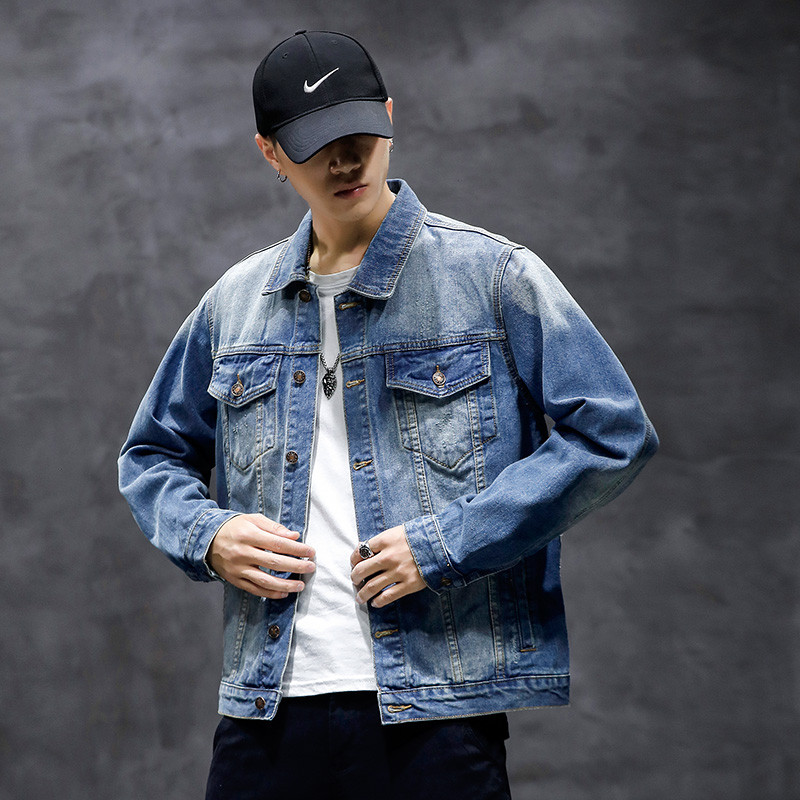 Νέο 2021 βαμβακερό τζιν μπουφάν ανδρικό casual μονόχρωμο πέτο τζιν μονό στήθος ανδρικό μπουφάν φθινοπωρινά λεπτή εφαρμογή Ανδρικά μπουφάν
