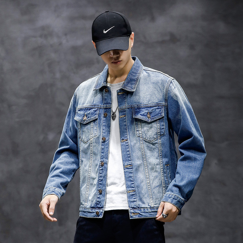 Νέο 2021 βαμβακερό τζιν μπουφάν ανδρικό casual μονόχρωμο πέτο τζιν μονό στήθος ανδρικό μπουφάν φθινοπωρινά λεπτή εφαρμογή Ανδρικά μπουφάν
