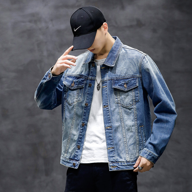 Νέο 2021 βαμβακερό τζιν μπουφάν ανδρικό casual μονόχρωμο πέτο τζιν μονό στήθος ανδρικό μπουφάν φθινοπωρινά λεπτή εφαρμογή Ανδρικά μπουφάν