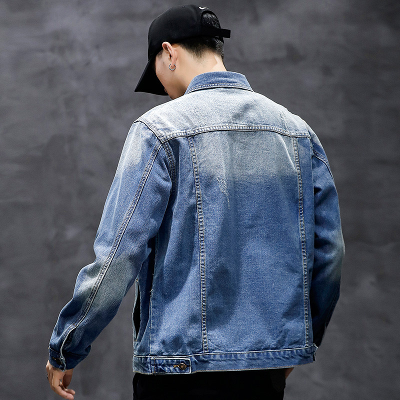 Νέο 2021 βαμβακερό τζιν μπουφάν ανδρικό casual μονόχρωμο πέτο τζιν μονό στήθος ανδρικό μπουφάν φθινοπωρινά λεπτή εφαρμογή Ανδρικά μπουφάν