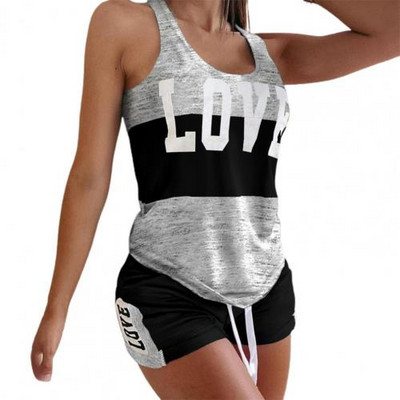 Αθλητική φόρμα Letter Design Σετ πιτζάμες Γυναικεία αμάνικα Σαλόνι σορτς με κορδόνια Σετ Γυναικεία καλοκαιρινά out-going νυχτερινά κοστούμια για το σπίτι