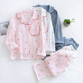 Kevad ja sügis uued naiste pidžaamad pikkade varrukatega püksid kaheosaline komplekt 100% puuvillane krepp armas pluss suuruses koduriiete ülikond naistele