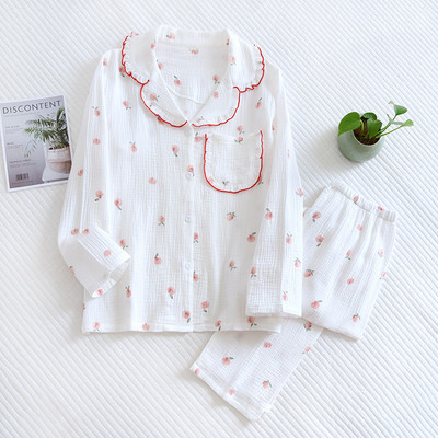 Kevad ja sügis uued naiste pidžaamad pikkade varrukatega püksid kaheosaline komplekt 100% puuvillane krepp armas pluss suuruses koduriiete ülikond naistele