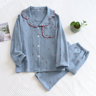 Kevad ja sügis uued naiste pidžaamad pikkade varrukatega püksid kaheosaline komplekt 100% puuvillane krepp armas pluss suuruses koduriiete ülikond naistele