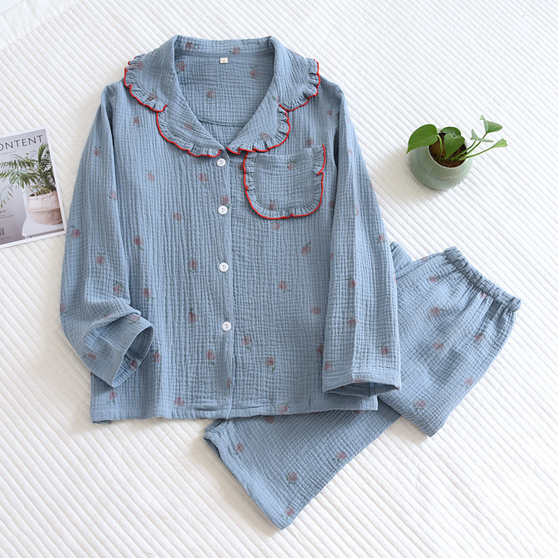 Kevad ja sügis uued naiste pidžaamad pikkade varrukatega püksid kaheosaline komplekt 100% puuvillane krepp armas pluss suuruses koduriiete ülikond naistele