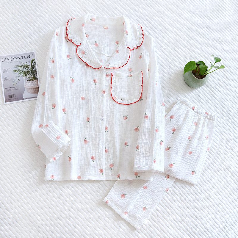 Kevad ja sügis uued naiste pidžaamad pikkade varrukatega püksid kaheosaline komplekt 100% puuvillane krepp armas pluss suuruses koduriiete ülikond naistele