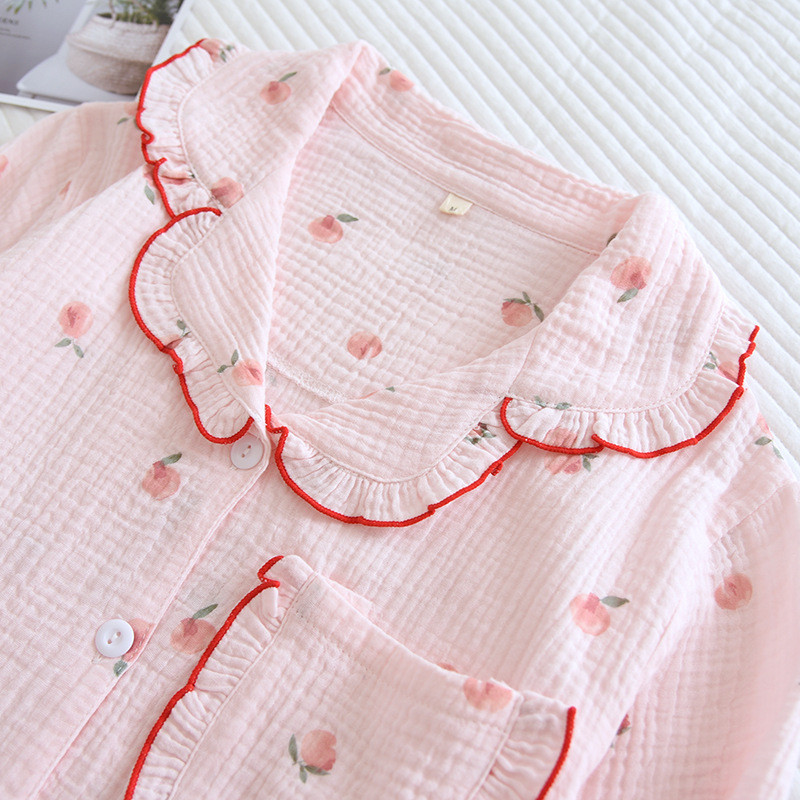 Kevad ja sügis uued naiste pidžaamad pikkade varrukatega püksid kaheosaline komplekt 100% puuvillane krepp armas pluss suuruses koduriiete ülikond naistele