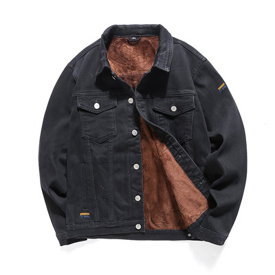Jachetă de iarnă la modă pentru bărbați, caldă, îngroșată, căptușeală din lână, jachetă de denim rezistentă la vânt, pentru bărbați, mărime mare, M-8XL