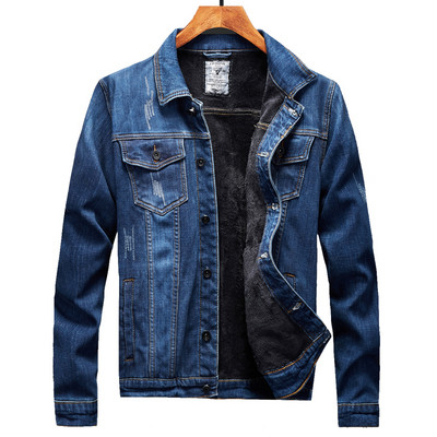 Jachetă de iarnă la modă pentru bărbați, caldă, îngroșată, căptușeală din lână, jachetă de denim rezistentă la vânt, pentru bărbați, mărime mare, M-8XL