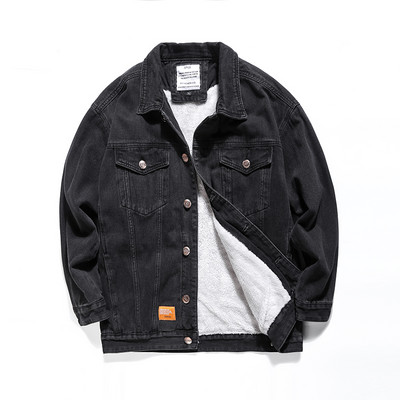 Jachetă de iarnă la modă pentru bărbați, caldă, îngroșată, căptușeală din lână, jachetă de denim rezistentă la vânt, pentru bărbați, mărime mare, M-8XL
