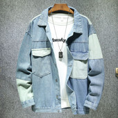 Jachete de denim albastru pentru bărbați Jachete de blugi obișnuite Paltoane de mozaic pentru bărbați Paltoane de blugi negru din bumbac Primăvara toamnă Îmbrăcăminte exterioară Mantoane casual