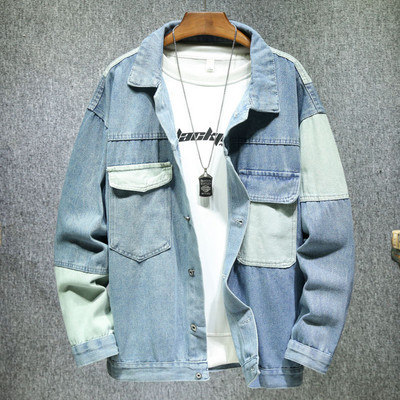 Jachete de denim albastru pentru bărbați Jachete de blugi obișnuite Paltoane de mozaic pentru bărbați Paltoane de blugi negru din bumbac Primăvara toamnă Îmbrăcăminte exterioară Mantoane casual