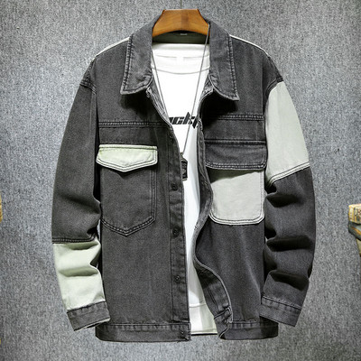 Jachete de denim albastru pentru bărbați Jachete de blugi obișnuite Paltoane de mozaic pentru bărbați Paltoane de blugi negru din bumbac Primăvara toamnă Îmbrăcăminte exterioară Mantoane casual