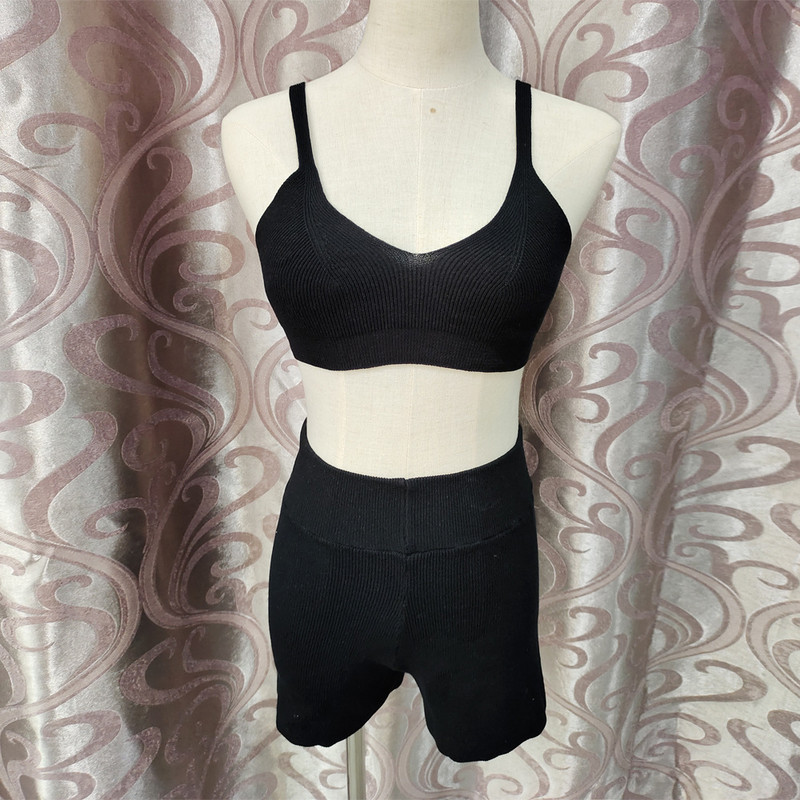 2 τεμάχια σαλονιού σετ πλεκτά πλεκτά σέξι γυναικεία σορτς πιτζάμες Crop top κοστούμι πιτζάμα Γυναικεία βαμβακερά υπνοδωμάτια Εσώρουχα για το σπίτι Λευκά Μαύρα