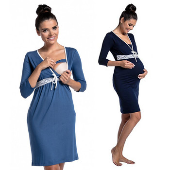 Пижами за кърмачки Дантела с v-образно деколте Нощница за бременни и кърмачки Жени Модно спално облекло за бременни за бременни