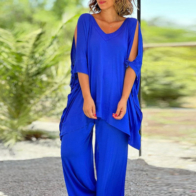 Suures suuruses naiste komplekt, vabad vabaaja püksid, laiad püksid, kaheosaline 2023. aasta sügiskomplektid, ülisuured pulloverid + püksid, naiste riided