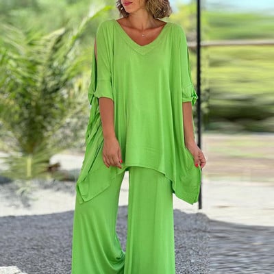 Suures suuruses naiste komplekt, vabad vabaaja püksid, laiad püksid, kaheosaline 2023. aasta sügiskomplektid, ülisuured pulloverid + püksid, naiste riided