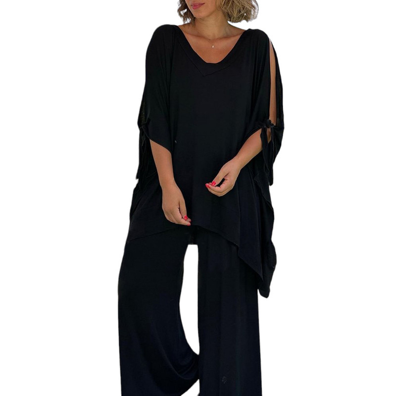 Suures suuruses naiste komplekt, vabad vabaaja püksid, laiad püksid, kaheosaline 2023. aasta sügiskomplektid, ülisuured pulloverid + püksid, naiste riided