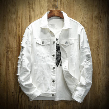 Ανοιξιάτικο φθινόπωρο Νέο Ανδρικό Jean Jacket Slim Fit Βαμβακερό τζιν μπουφάν Κόκκινο Λευκό Μαύρο Ripped Hole Jean Coats Ανδρικά outwear Plus μέγεθος