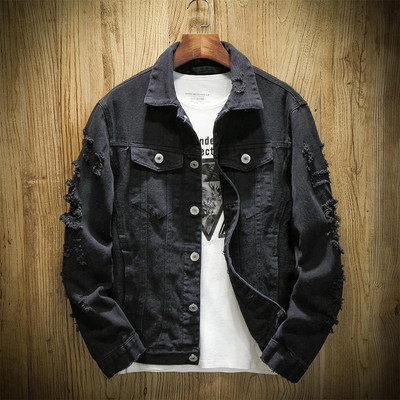 Ανοιξιάτικο φθινόπωρο Νέο Ανδρικό Jean Jacket Slim Fit Βαμβακερό τζιν μπουφάν Κόκκινο Λευκό Μαύρο Ripped Hole Jean Coats Ανδρικά outwear Plus μέγεθος
