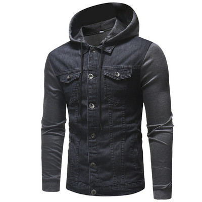 Μόδα 2021 Μακρυμάνικο Ανδρικό με κουκούλα Ανοιξιάτικο φθινοπωρινό μπουφάν καθημερινά ρούχα Τζιν Τζιν Κομψό, λεπτή εφαρμογή, γυριστό γιακά με κουκούλα