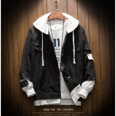 Φθινοπωρινό τζιν μπουφάν με κουκούλα Ανδρικά ρούχα Hip hop Τζιν παλτό Retro Jean Jacket Casual Bomber Jacket Ανδρικά κουκούλα