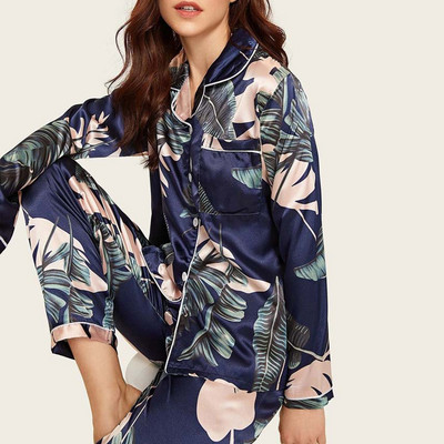 Σατέν πιτζάμες φθινοπώρου Γυναικείες Πυτζάμες με στάμπα Λεοπάρ Σετ Πυτζάμες Γυναικείες Κοστούμια Σπίτι Γυναικεία Σαλόνια Σετ Σαλόνι Ρούχα Pjs Nightwear