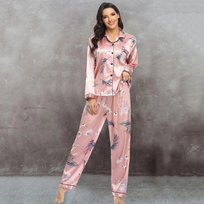 Σατέν πιτζάμες φθινοπώρου Γυναικείες Πυτζάμες με στάμπα Λεοπάρ Σετ Πυτζάμες Γυναικείες Κοστούμια Σπίτι Γυναικεία Σαλόνια Σετ Σαλόνι Ρούχα Pjs Nightwear