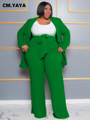 CM.YAYA Fashion Plus Size Γυναικείο Σετ με μακρυμάνικο μπλέιζερ και φαρδύ παντελόνι Κοστούμι 2023 Καλοκαίρι δύο 2 τεμαχίων σετ αθλητικά