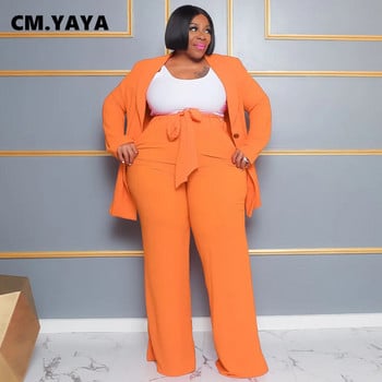 CM.YAYA Fashion Plus Size Γυναικείο Σετ με μακρυμάνικο μπλέιζερ και φαρδύ παντελόνι Κοστούμι 2023 Καλοκαίρι δύο 2 τεμαχίων σετ αθλητικά