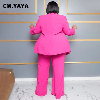 CM.YAYA Fashion Plus Size Γυναικείο Σετ με μακρυμάνικο μπλέιζερ και φαρδύ παντελόνι Κοστούμι 2023 Καλοκαίρι δύο 2 τεμαχίων σετ αθλητικά