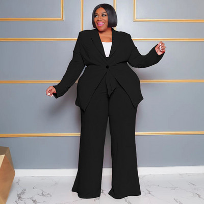 CM.YAYA Fashion Plus Size Γυναικείο Σετ με μακρυμάνικο μπλέιζερ και φαρδύ παντελόνι Κοστούμι 2023 Καλοκαίρι δύο 2 τεμαχίων σετ αθλητικά