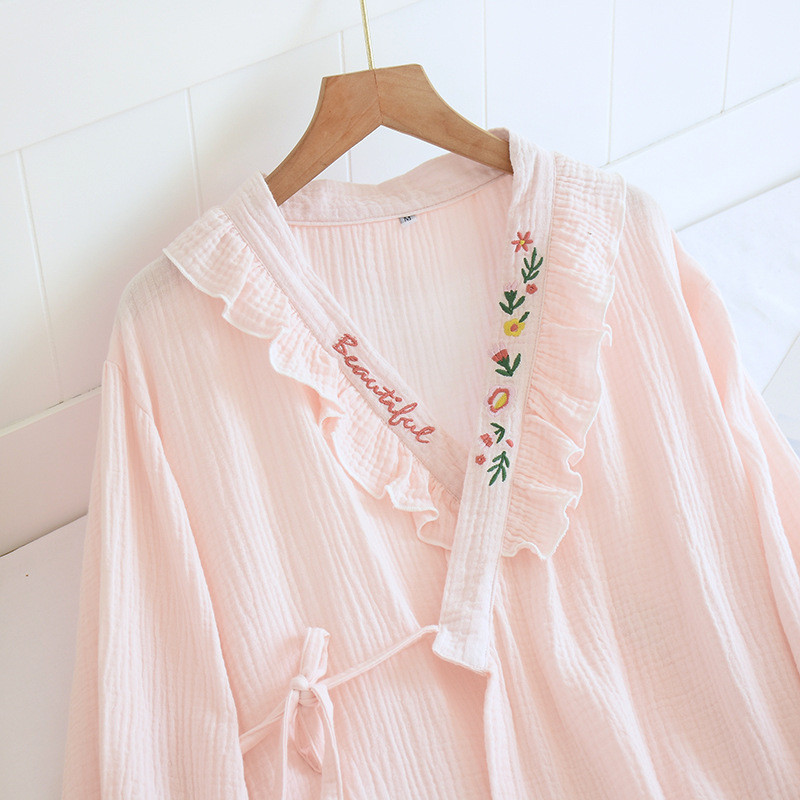 Japanski kimono odijelo Nove ženske proljetne i jesenske pidžame Hlače dugih rukava 100% pamuk krep Dvodijelno odijelo za kućne usluge