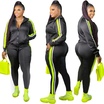 LW Plus Size με κουκούλα γιακά συνονθύλευμα σετ γυναικεία φθινοπωρινά ρούχα Φούτερ Joggers Στολή με φερμουάρ Κορυφή αθλητική φόρμα