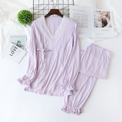 Set de 2 bucăți/set de lenjerie de noapte modal pentru alăptare pentru alăptare, pijamale, cămașă de noapte, sarcină, dantelă, rochie de noapte pentru alăptare