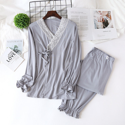 Set de 2 bucăți/set de lenjerie de noapte modal pentru alăptare pentru alăptare, pijamale, cămașă de noapte, sarcină, dantelă, rochie de noapte pentru alăptare