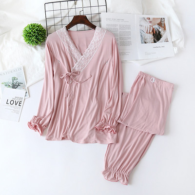 Set de 2 bucăți/set de lenjerie de noapte modal pentru alăptare pentru alăptare, pijamale, cămașă de noapte, sarcină, dantelă, rochie de noapte pentru alăptare