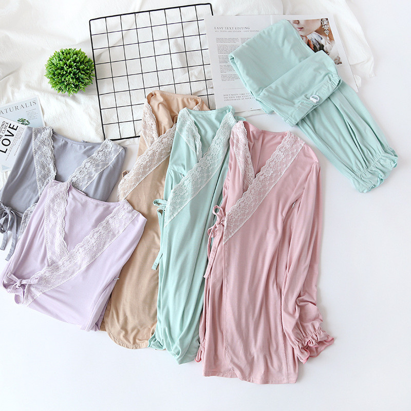 2 ΤΕΜ/Σετ Μοντάλ Σετ Πυτζάμες Θηλασμού Νυχτικό Εγκυμοσύνης Νυχτικό Φόρεμα Θηλασμού εγκυμοσύνης