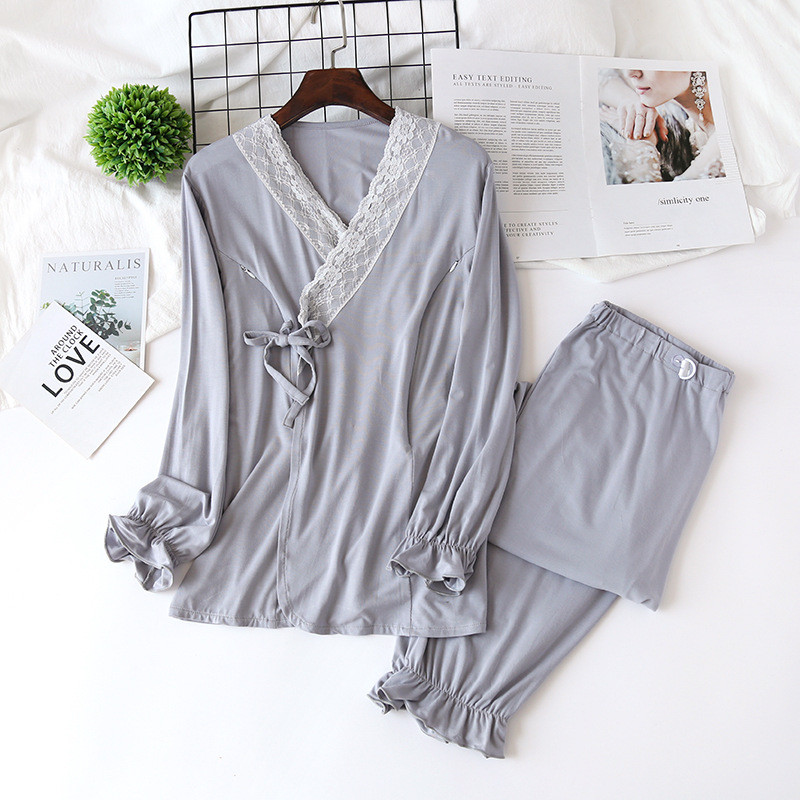 2 ΤΕΜ/Σετ Μοντάλ Σετ Πυτζάμες Θηλασμού Νυχτικό Εγκυμοσύνης Νυχτικό Φόρεμα Θηλασμού εγκυμοσύνης