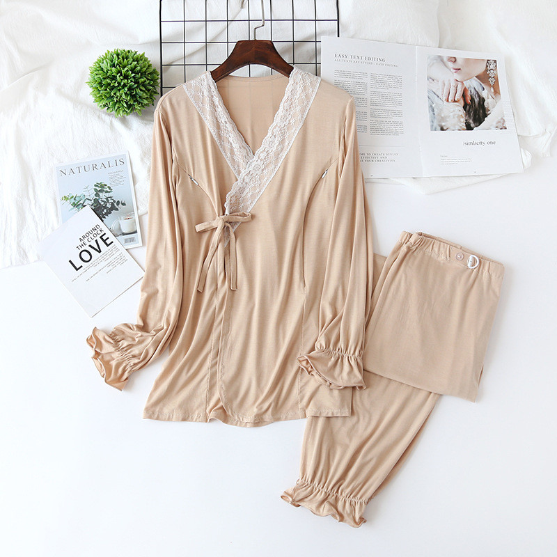 2 ΤΕΜ/Σετ Μοντάλ Σετ Πυτζάμες Θηλασμού Νυχτικό Εγκυμοσύνης Νυχτικό Φόρεμα Θηλασμού εγκυμοσύνης