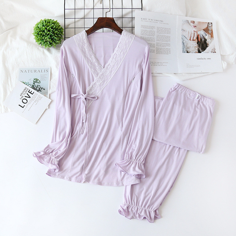 2 ΤΕΜ/Σετ Μοντάλ Σετ Πυτζάμες Θηλασμού Νυχτικό Εγκυμοσύνης Νυχτικό Φόρεμα Θηλασμού εγκυμοσύνης