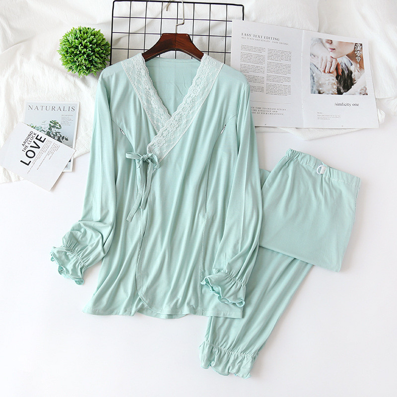 2 ΤΕΜ/Σετ Μοντάλ Σετ Πυτζάμες Θηλασμού Νυχτικό Εγκυμοσύνης Νυχτικό Φόρεμα Θηλασμού εγκυμοσύνης