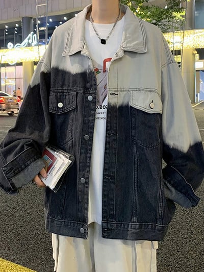 Lipsuga värvitud gradiendiga teksajakk meestele, sügis 2022, mantel, uus Korea mood, lahtine reväär Veste Homme hip-hop retro chaquetas