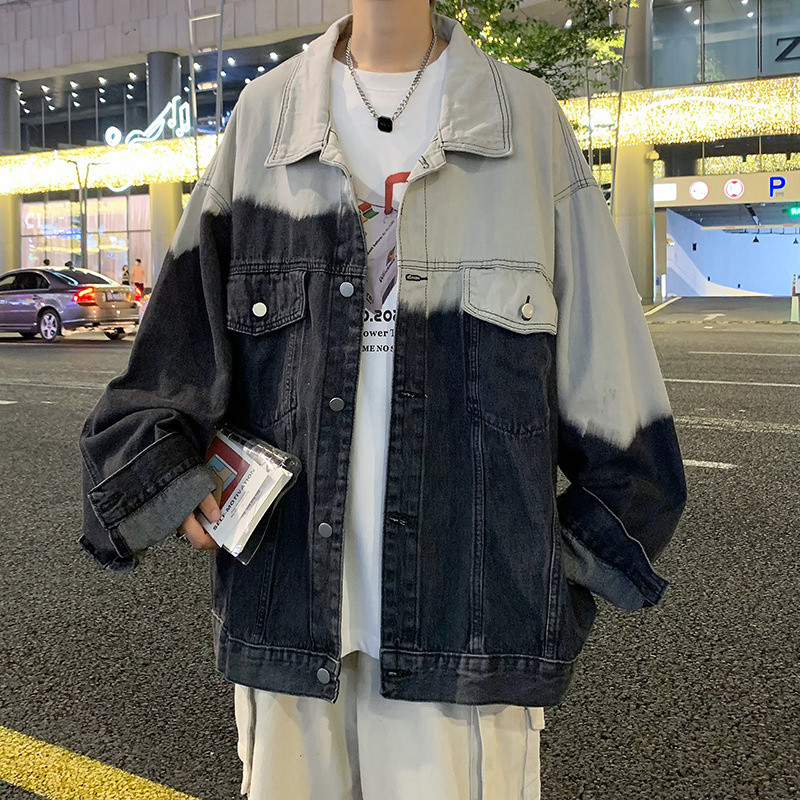 Lipsuga värvitud gradiendiga teksajakk meestele, sügis 2022, mantel, uus Korea mood, lahtine reväär Veste Homme hip-hop retro chaquetas