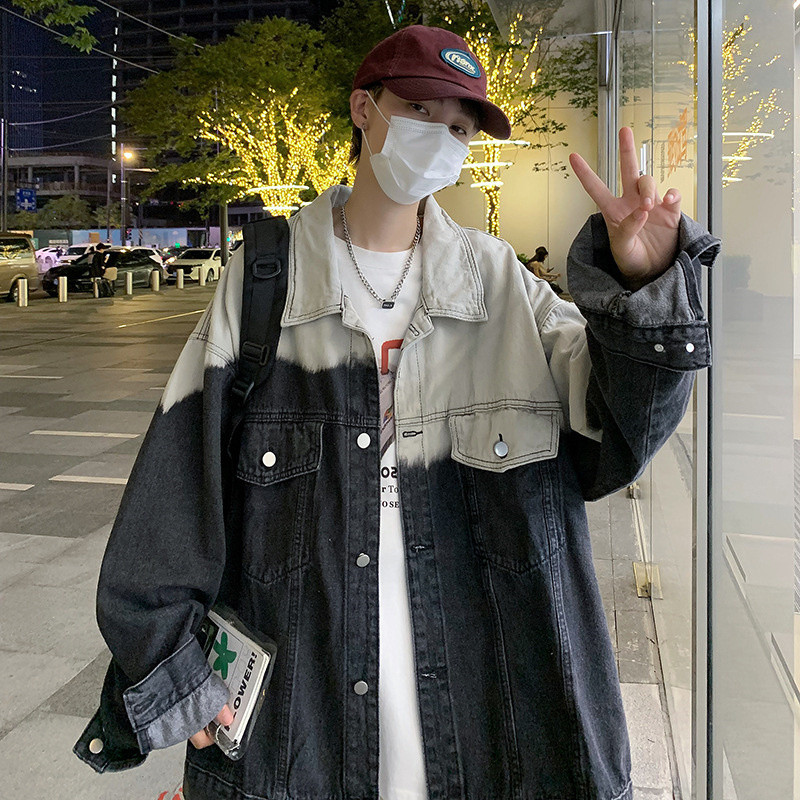 Lipsuga värvitud gradiendiga teksajakk meestele, sügis 2022, mantel, uus Korea mood, lahtine reväär Veste Homme hip-hop retro chaquetas