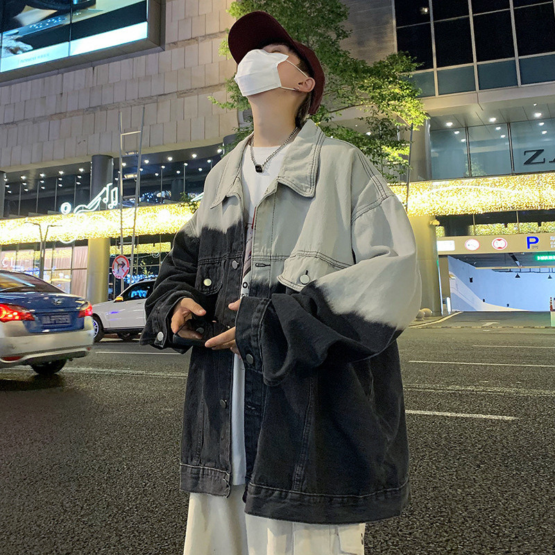 Lipsuga värvitud gradiendiga teksajakk meestele, sügis 2022, mantel, uus Korea mood, lahtine reväär Veste Homme hip-hop retro chaquetas