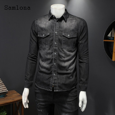 Μακρυμάνικα μπλουζάκια μόδας για άντρες Streetwear Καλοκαίρι 2022 Νέο συνονθύλευμα τζιν πουκάμισο Casual λεπτό τζιν μπλούζα σέξι ανδρικά ρούχα