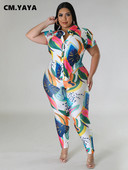 CM.YAYA suures suuruses trükitud naiste komplekt lühikeste varrukatega särgi ja sääristega pükste ülikond 2023. aasta suve kahe 2-osalise komplekti komplektiga dressid